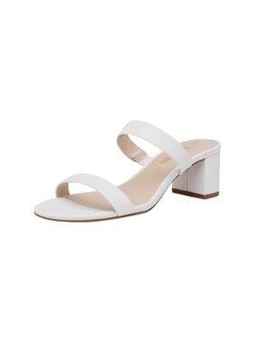 Dream Paris White Two Strap Block Heel Slide Sandals Open Toe Summer Heels